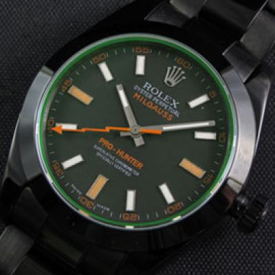 Rolex All Black Milgauss Swiss ETA 2836-2 Watch Green Glass